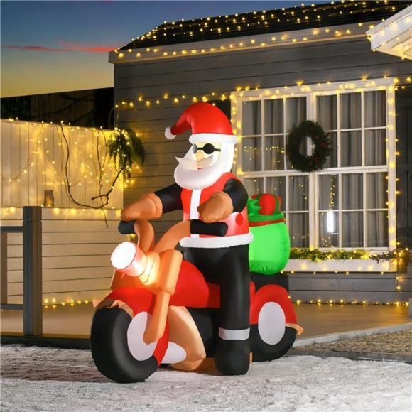 6' Christmas Inflatable Santa Claus Riding A Motorcycle Blow-Up Decor - Picture 2 of 8